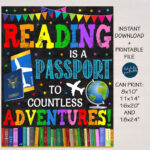 Reading Is A Passport To Adventure Classroom School Library Poster In