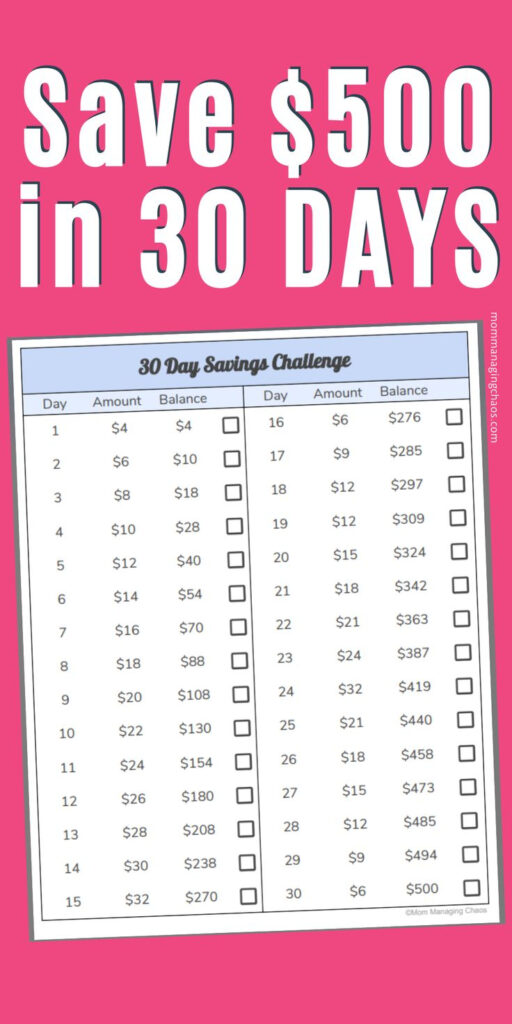 Save 500 In 30 Days Simple Money Saving Challenge challenge days 