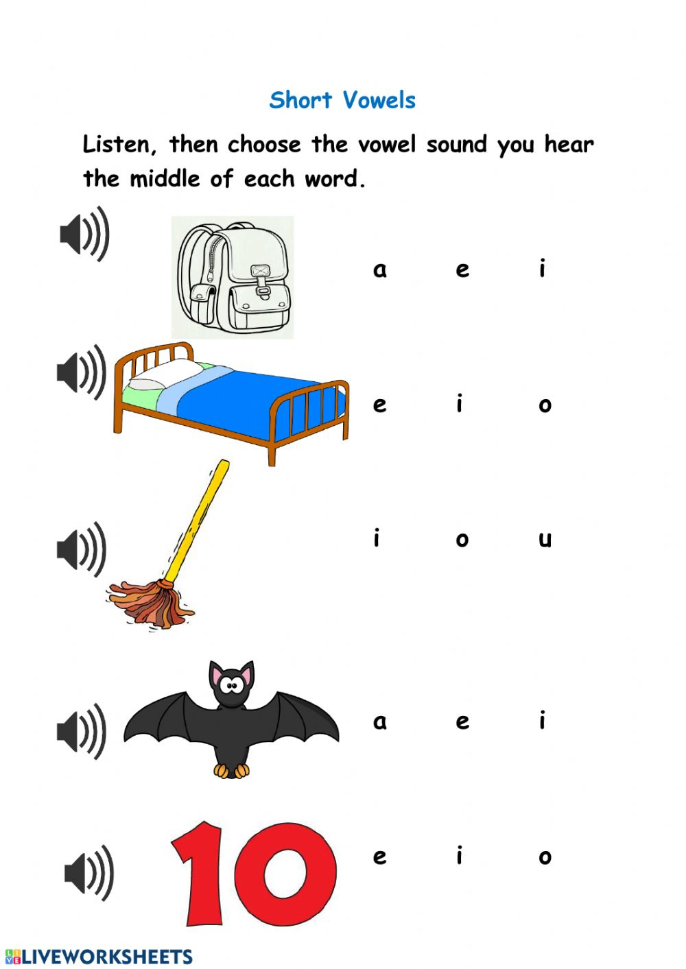 Short Vowels Sound Worksheet