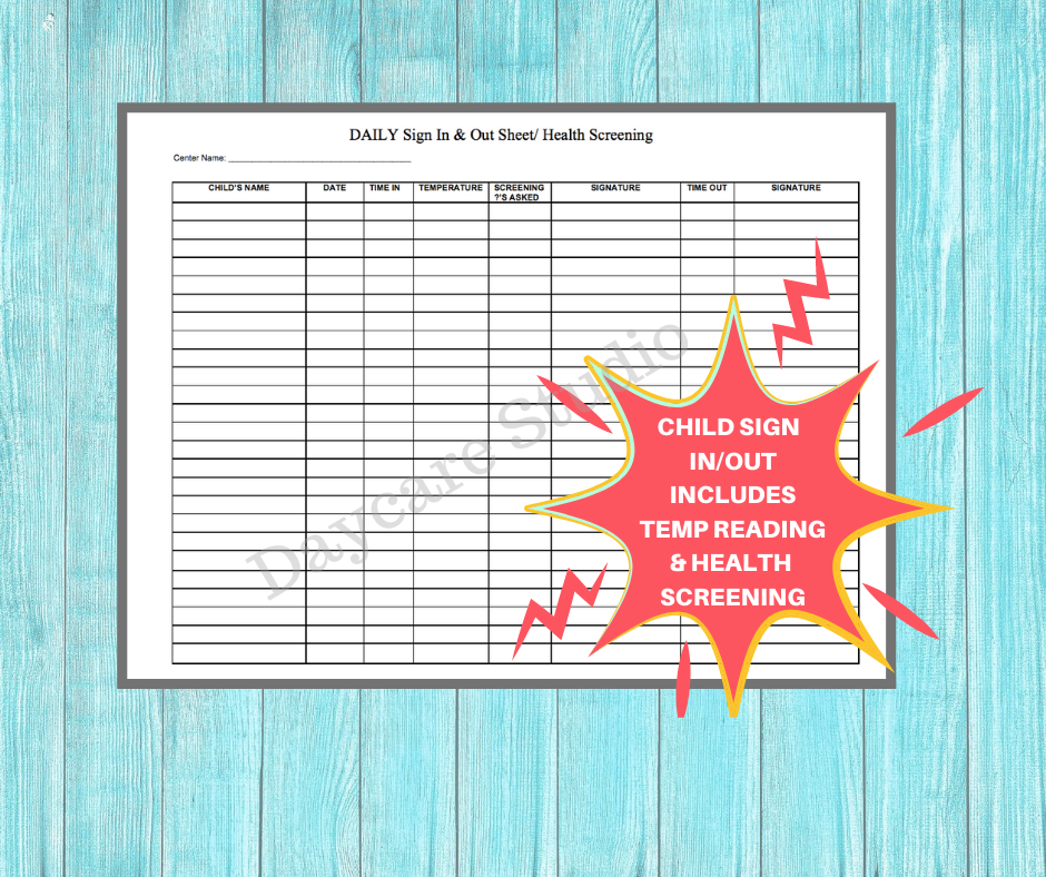 Sign In Out Log With Temp Check Daycare Printable Health Screening