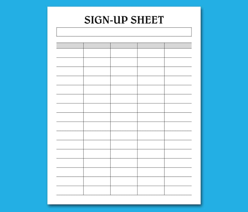 SIGN UP Sheet Printable Blank Sign Up Volunteers Potluck Etsy