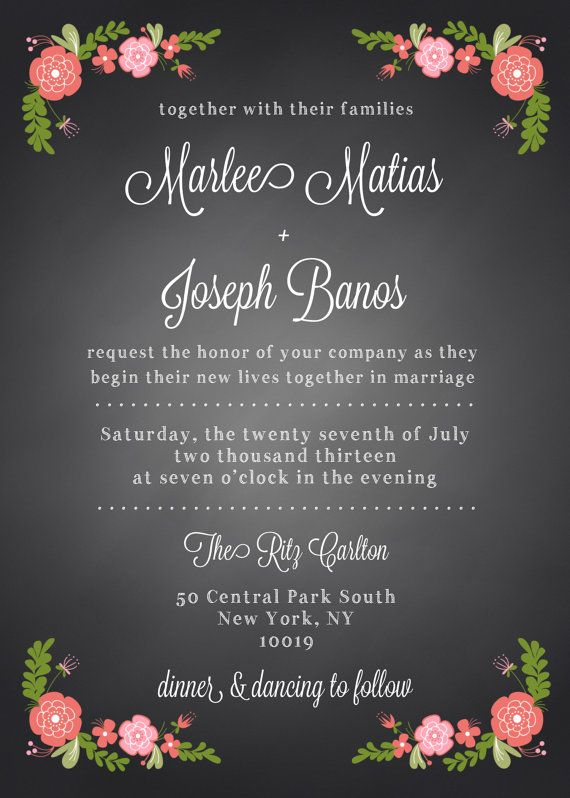 Spanish Rose Chalkboard Wedding Invitation Suite 2 DIY Printable Custom 