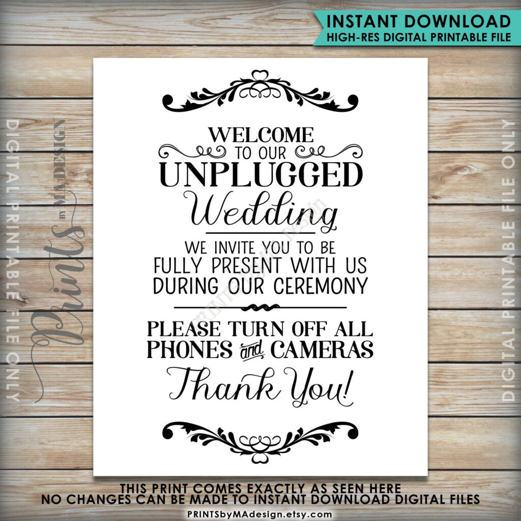 Unplugged Wedding Sign Unplugged Ceremony Sign Unplugged Sign No 