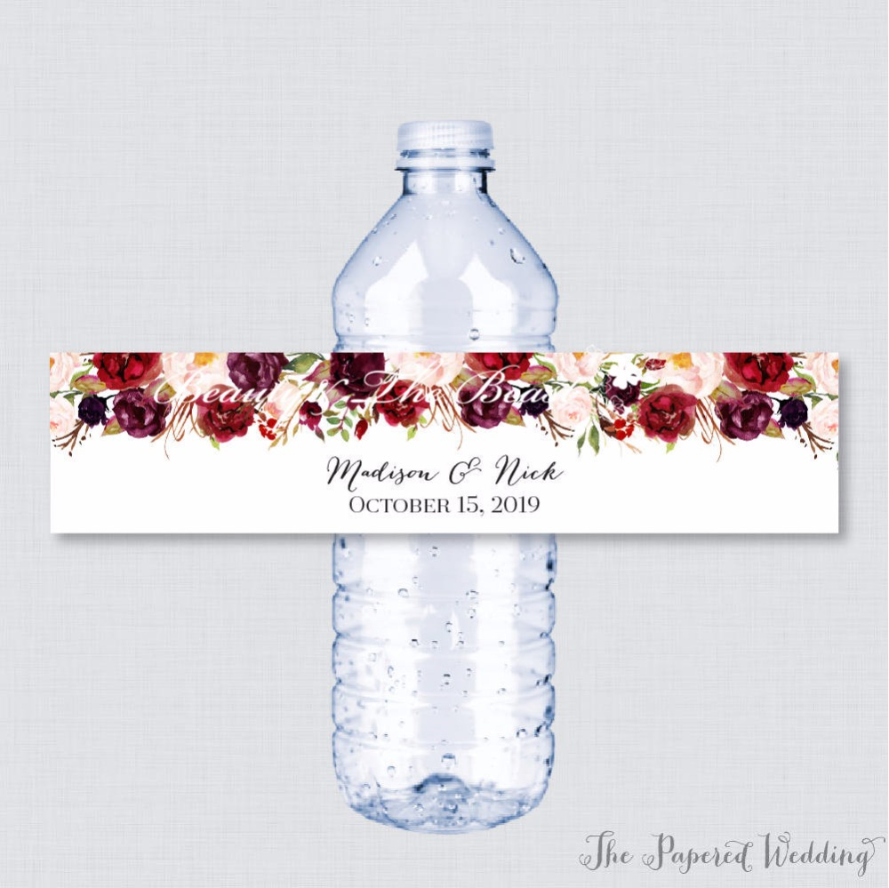 Wedding Bottle Water Labels Wedding Bottle Wrappers Red Flower Custom 