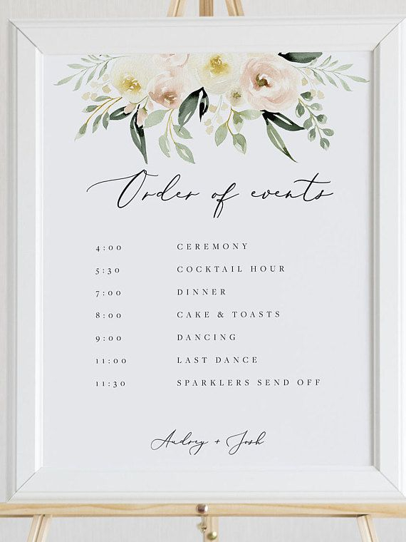Wedding Order Of Events Template Blush Floral Wedding Order Of 