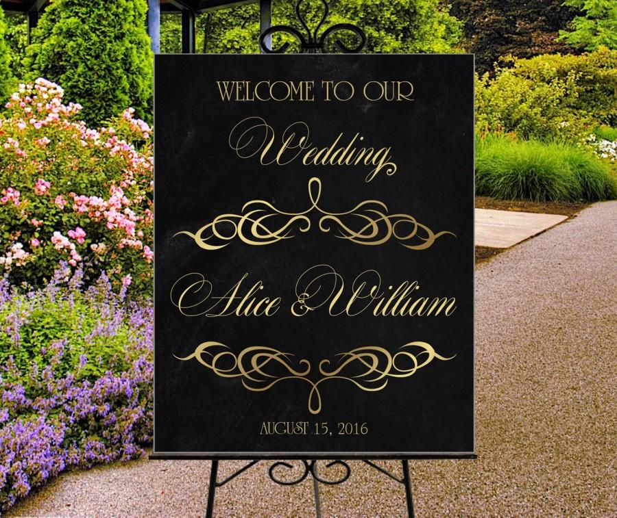 Wedding Welcome Sign Printable Personalized Sign Gold And Chalkboard 