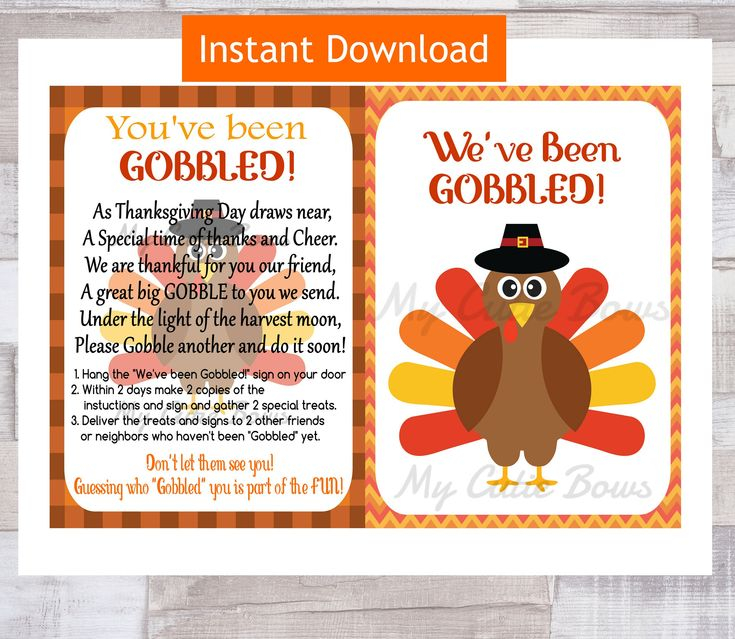 You ve Been Gobbled Digital Download Thanksgiving Turkey Printable