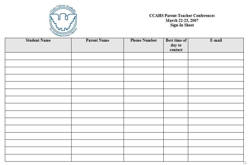 9 Free Sample Parent Sign In Sheet Templates Printable Samples