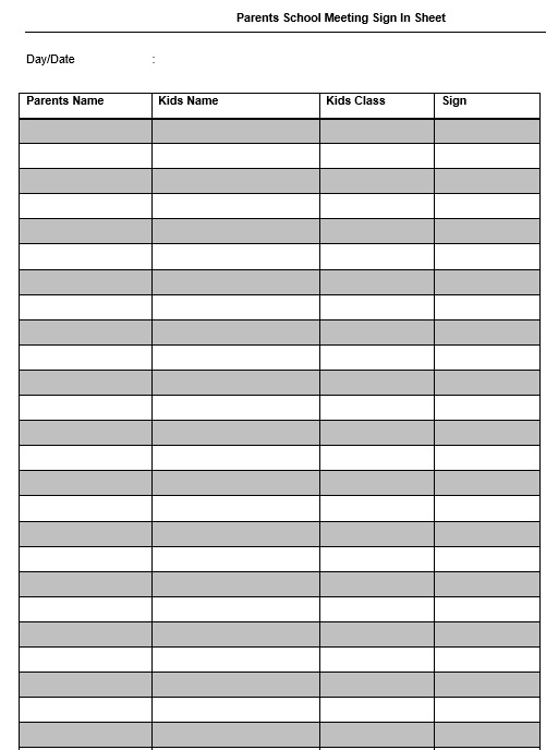 9 Free Sample Parent Sign In Sheet Templates Printable Samples