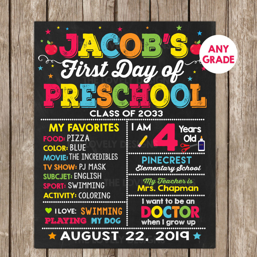 Boy First Day Of School Chalkboard Sign ANY GRADE Back To School Sign 