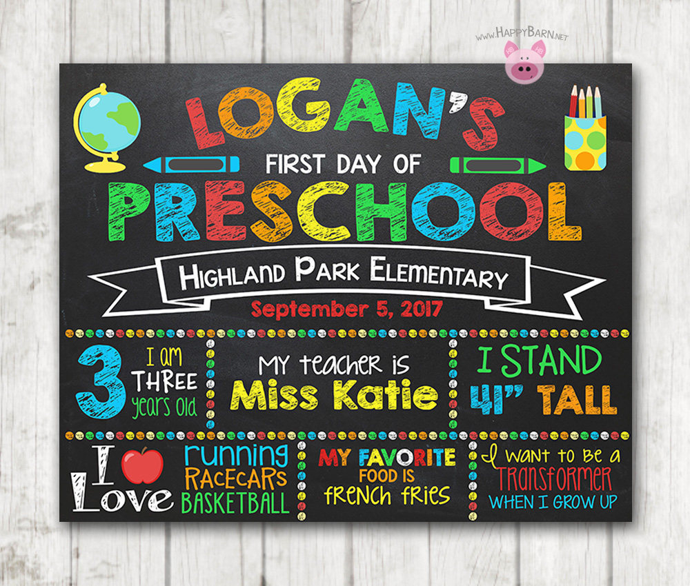 Boy Printable First Day Of School Sign First Day Of Preschool 