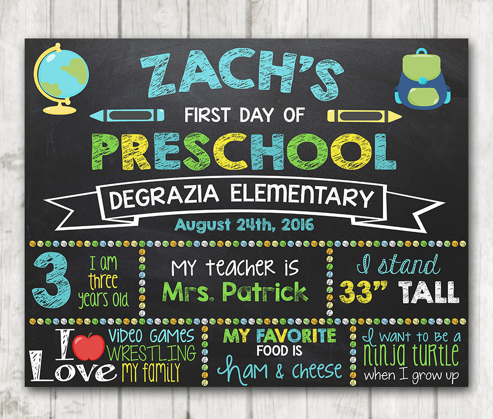 Boy Printable First Day Of School Sign First Day Of Preschool 