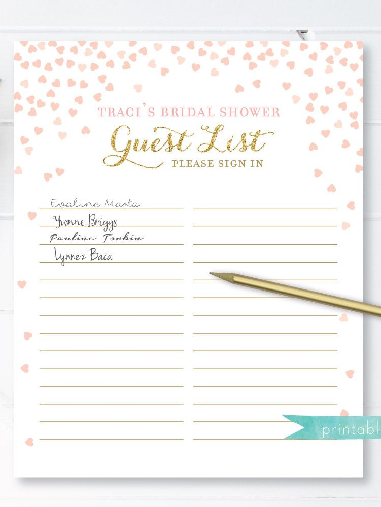 Bridal Shower Guest List PERSONALIZED Printable Pink Etsy In 2020 