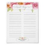 Bridal Shower Guest Sign In Sheet Pink Floral Poster Zazzle