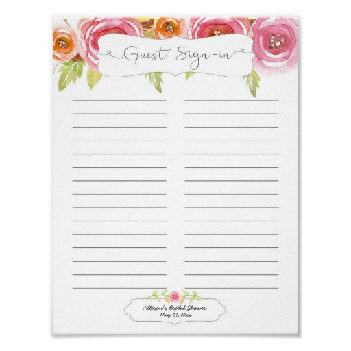 Printable Sample Wedding Shower Sign Up Sheet 2024 - FreePrintableSign.net