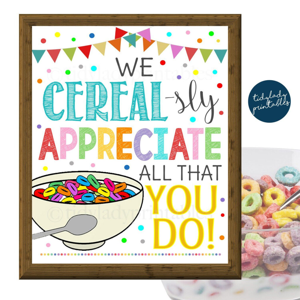 Cereal Bar Sign Teacher Appreciation Week Printable Breakfast Food 