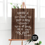 Choose A Seat Not A Side Wooden Wedding Printable Sign 16 X Etsy