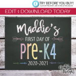 EDITABLE First Day Of Pre K4 School Printable Sign 8 X 10 Etsy