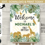 EDITABLE Jungle Welcome Poster Sign 1st First Birthday Safari Etsy