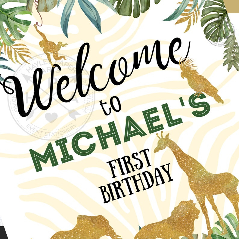 EDITABLE Jungle Welcome Poster Sign 1st First Birthday Safari Etsy