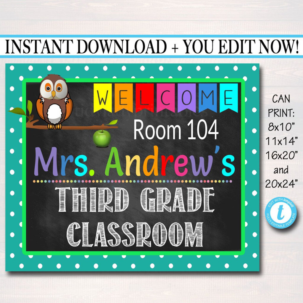 EDITABLE Printable Teacher Classroom Door Sign Owl Classroom Etsy 