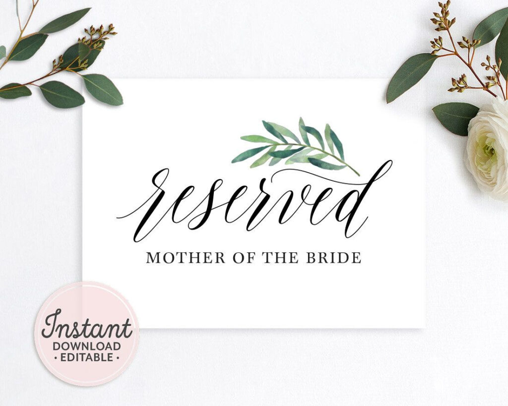 EDITABLE RESERVED Seat Sign For Wedding Printable Reserved Etsy 