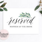 EDITABLE RESERVED Seat Sign For Wedding Printable Reserved Etsy