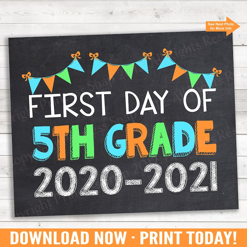 First Day Of 5th Grade 5th Grade Sign 2020 2021 Chalkboard Etsy