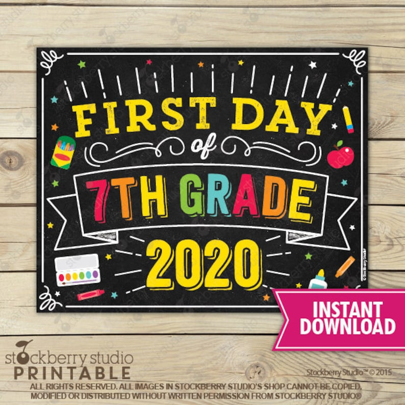 First Day Of 7th Grade Sign First Day Of School Sign Etsy