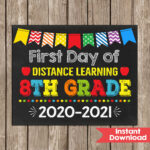 First Day Of 8th Grade Distance Learning Sign Chalkboard First Day Of