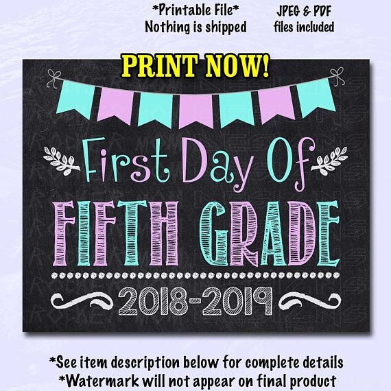 First Day Of FIFTH GRADE Sign School Chalkboard Sign First Etsy 