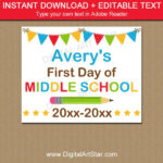 First Day Of Middle School Sign Printable With Editable Text School