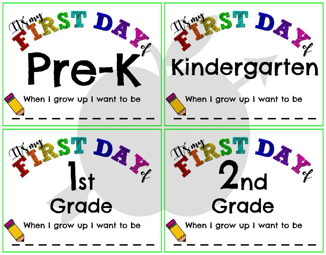 First Day Of School Pre K To 12th Grade Printable Sign Photo Etsy