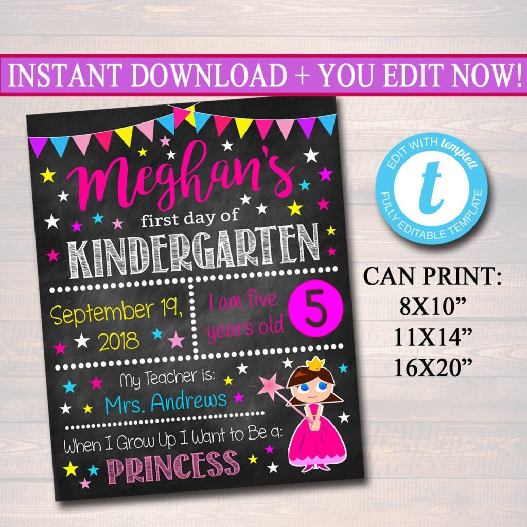 First Day Of School Princess Sign Printable DIY Template School 