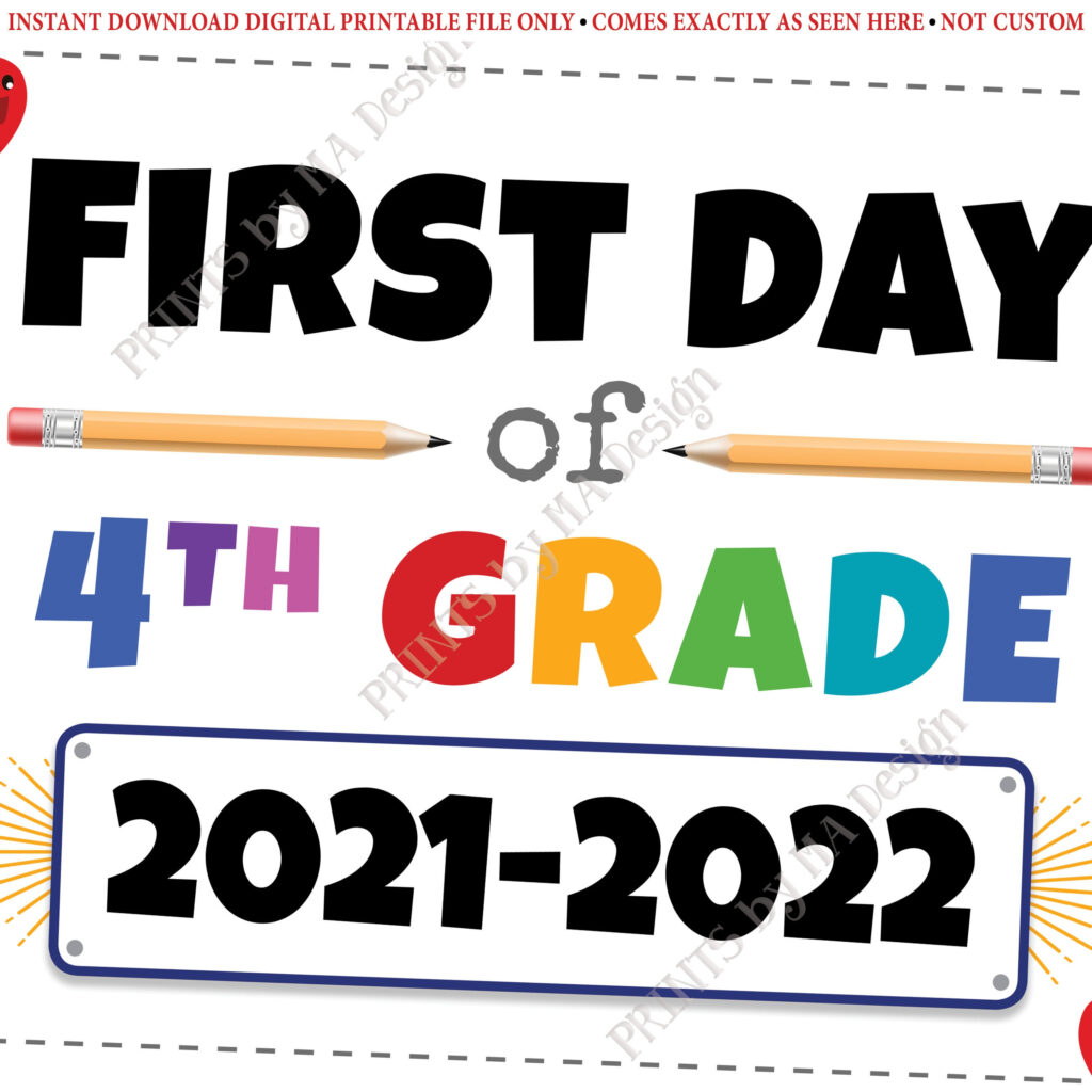 First Day Of School Sign Fourth Grader Starting 4th Grade 2021 2022 