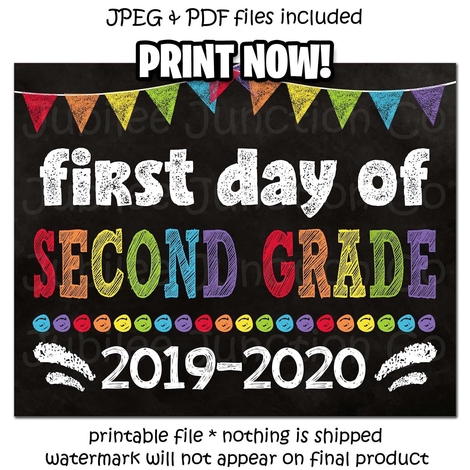 1st Day Of Second Grade Printable Sign 2022