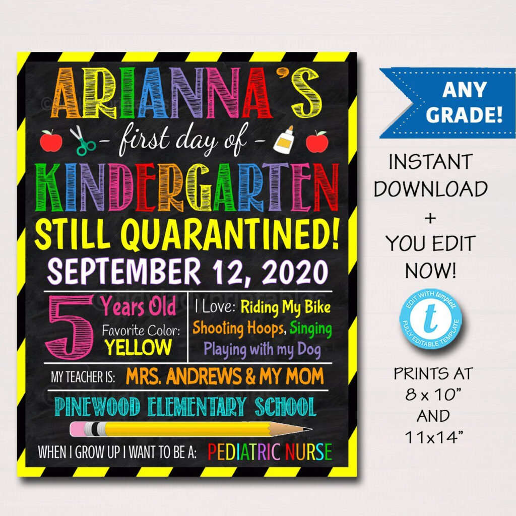 First Day Of Virtual School Sign Any Grade Editable Template 