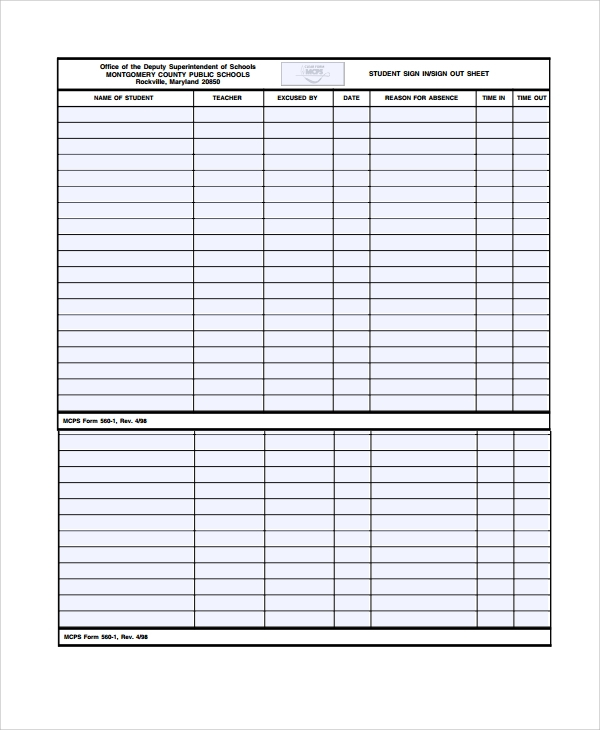 FREE 10 Sample School Sign Out Sheet Templates In MS Word PDF