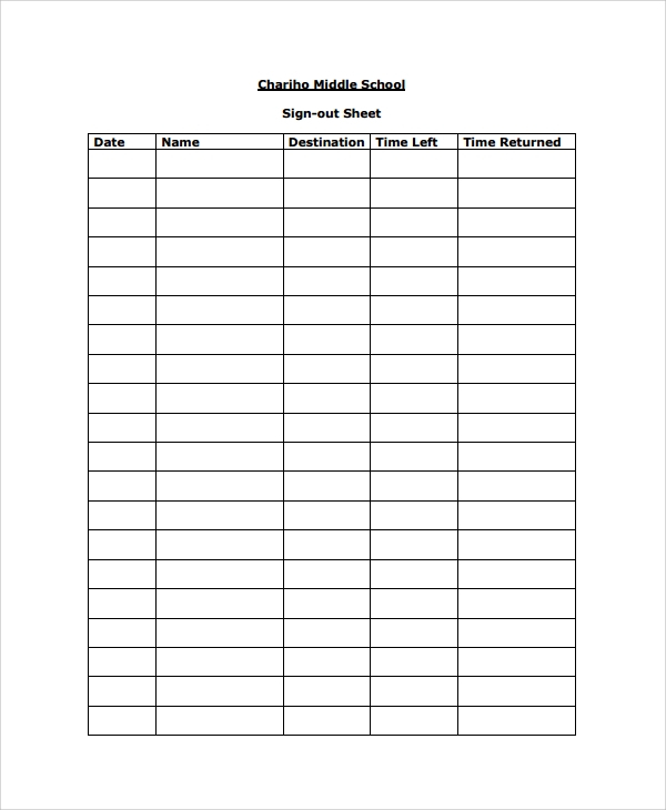 FREE 10 Sample School Sign Out Sheet Templates In MS Word PDF