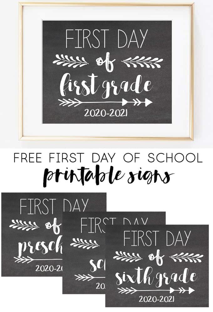 Free Printable First Day Of School Signs 2020 2021 In 2020 First 