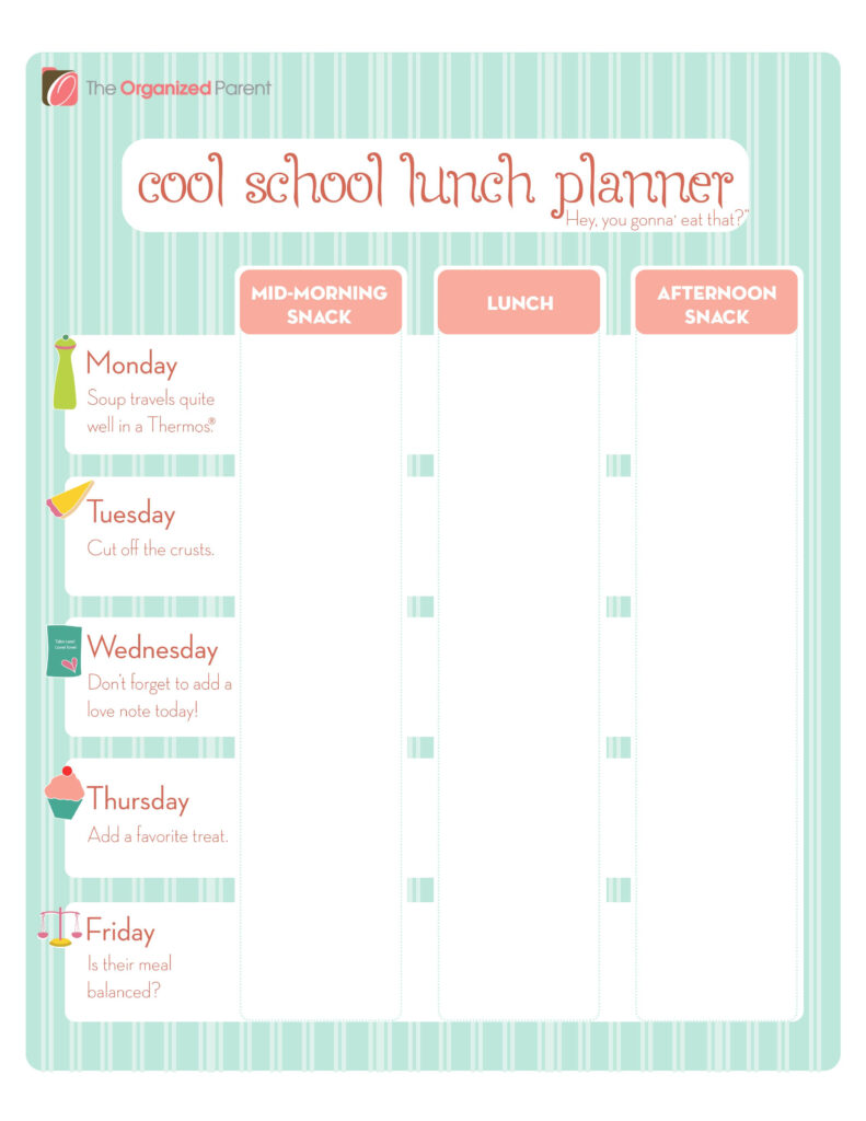 Free Printables The Organized Parent Lunch Planner School Lunch 
