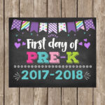 Girl First Day Of PRE K Sign Purple SignPrintable INSTANT