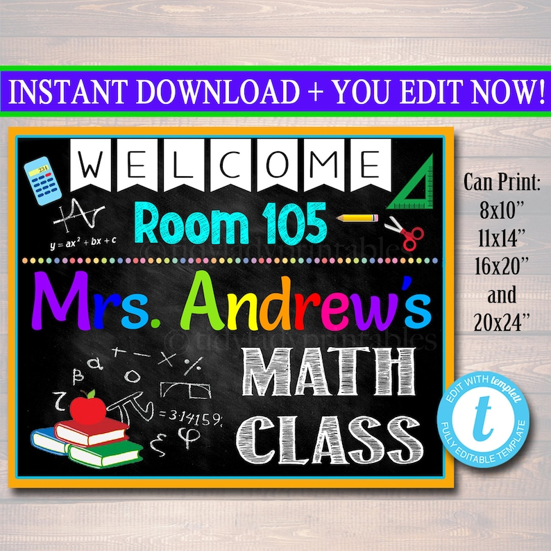 MATH Teacher Classroom Door Sign Printable Classroom Sign Etsy