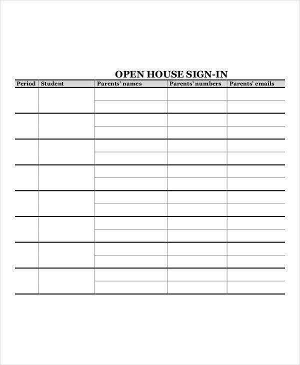 Open House Sign In Sheet Templates 12 Free PDF Documents Download