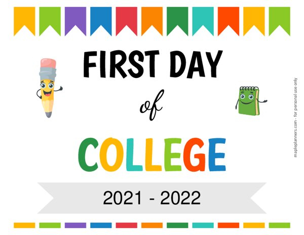 Printable First Day Of College Sign