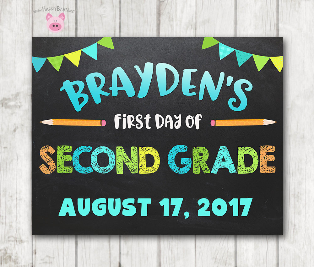 Printable First Day Of School Chalkboard Sign Boy Blue Happy Barn