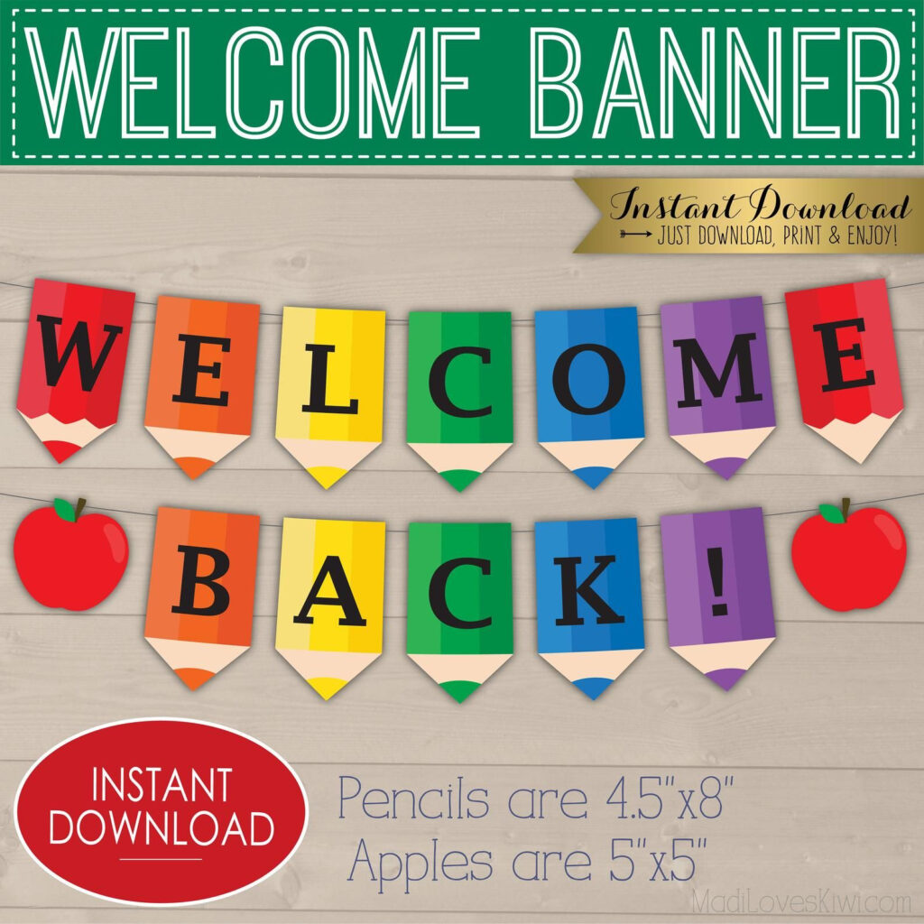 Printable Pencil Welcome Banner Rainbow Colored Back To School Bunting 