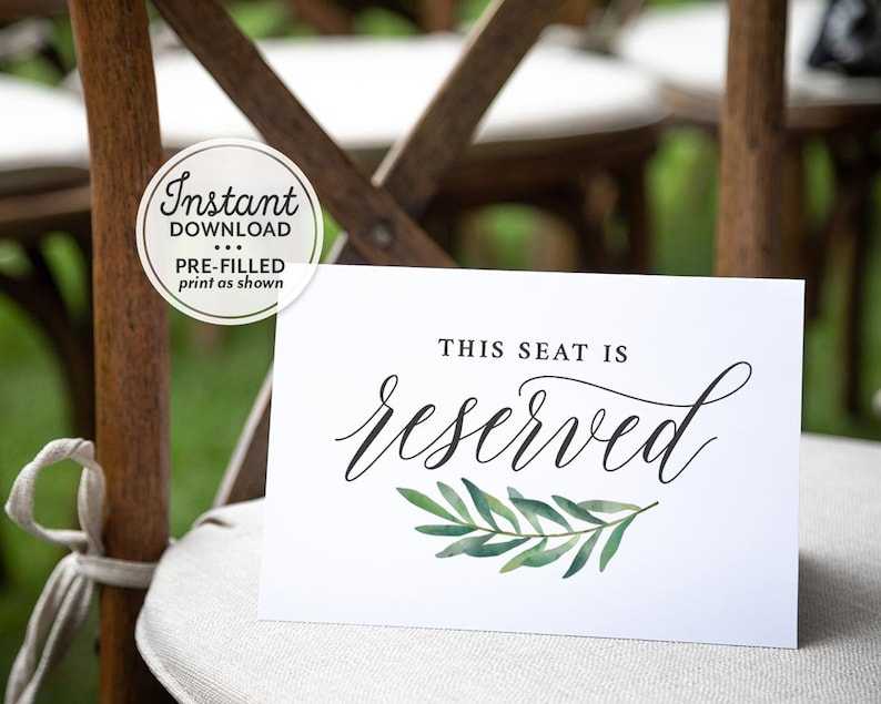 Printable Reserved Seat Sign For Wedding This Row Is Reserved Etsy