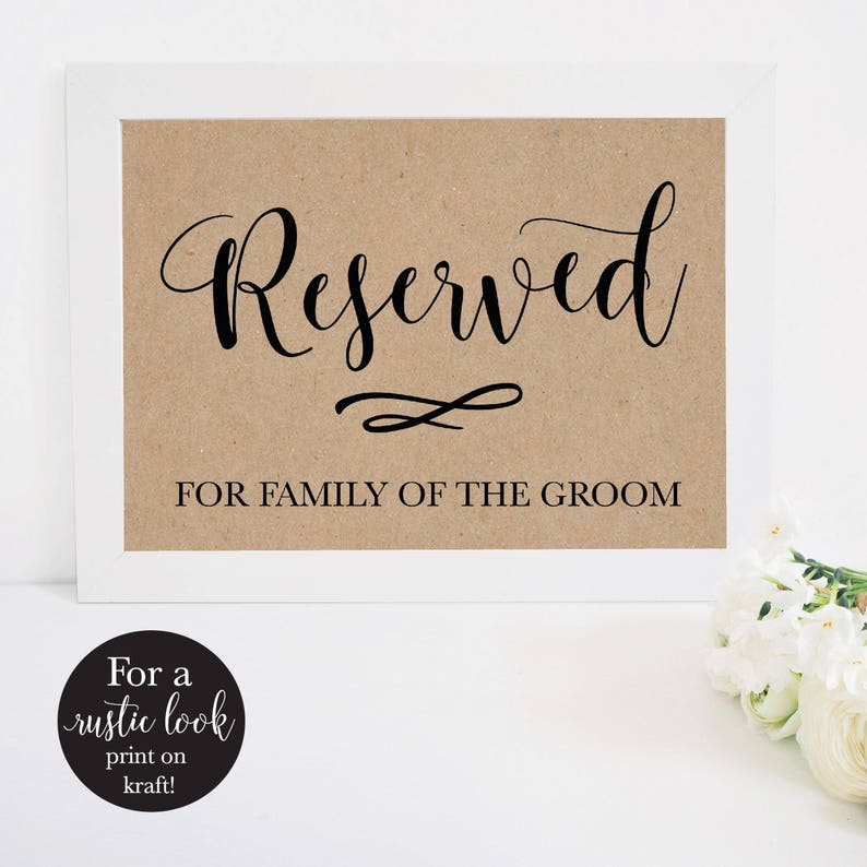 Printable Reserved Sign For Wedding Rustic Ceremony Seating Etsy