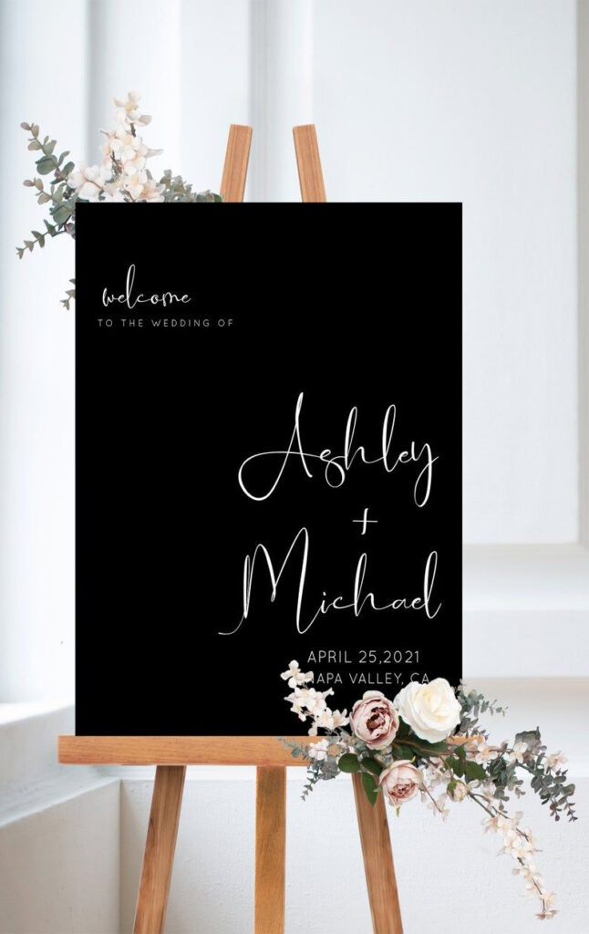 Printable Wedding Welcome Sign Black Modern Wedding Reception Etsy In 